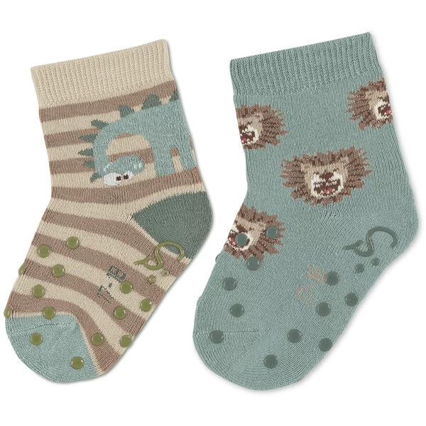 Sterntaler ABS Peutersokken Twin Pack Dino/Leeuw Beige 3 Sterntaler ABS Peutersokken Twin Pack Dino/Leeuw Beige