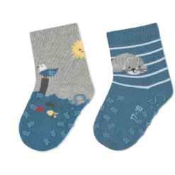 Sterntaler ABS Peutersokken Twin Pack Zeemeeuwen/Seagull Licht Grijs